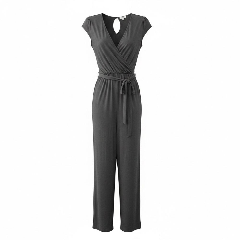 NEW LuLaRoe "Karen" Jumpsuit Women Sm Runs Large Gray Romper Career Faux Wrap